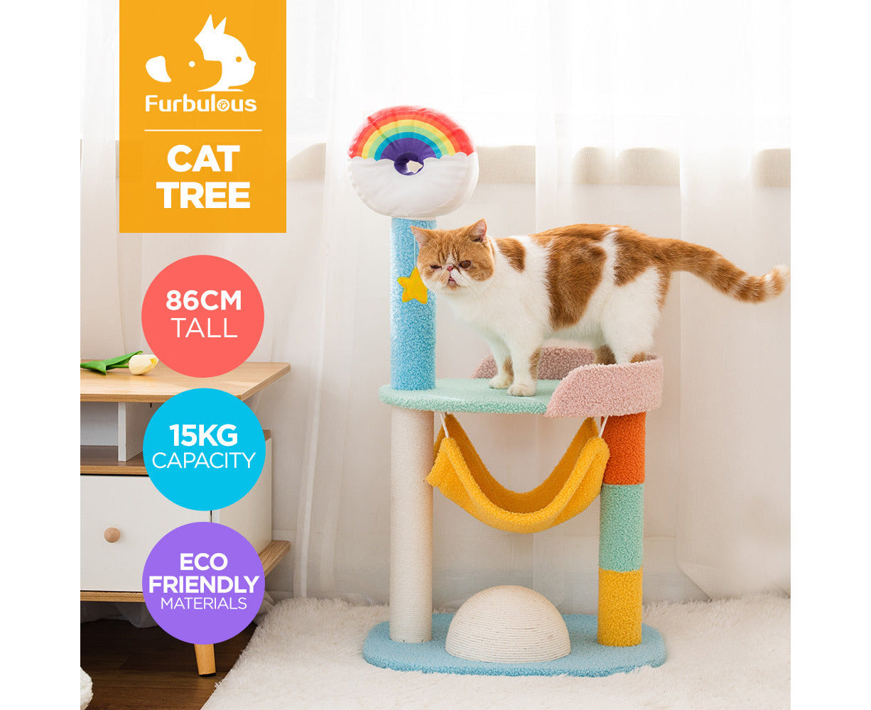86Cm Cat Tree Tower and Scratching Post Rainbow Style