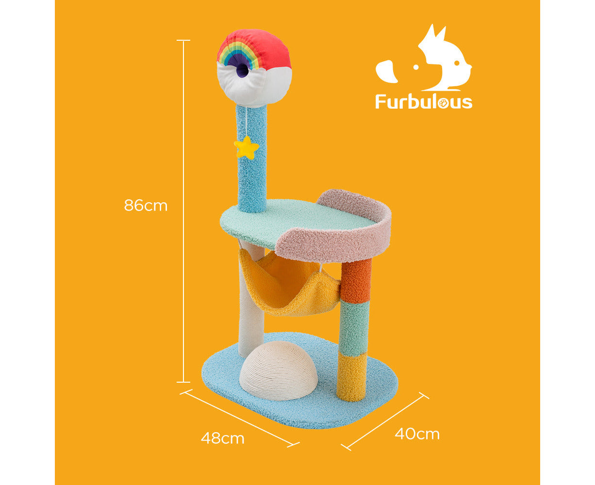 86Cm Cat Tree Tower and Scratching Post Rainbow Style