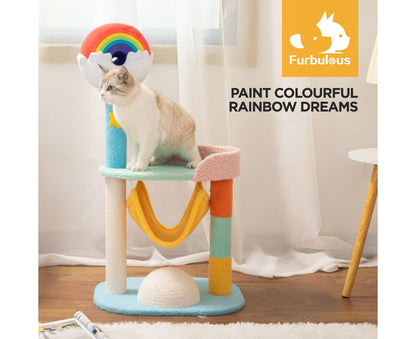 86Cm Cat Tree Tower and Scratching Post Rainbow Style
