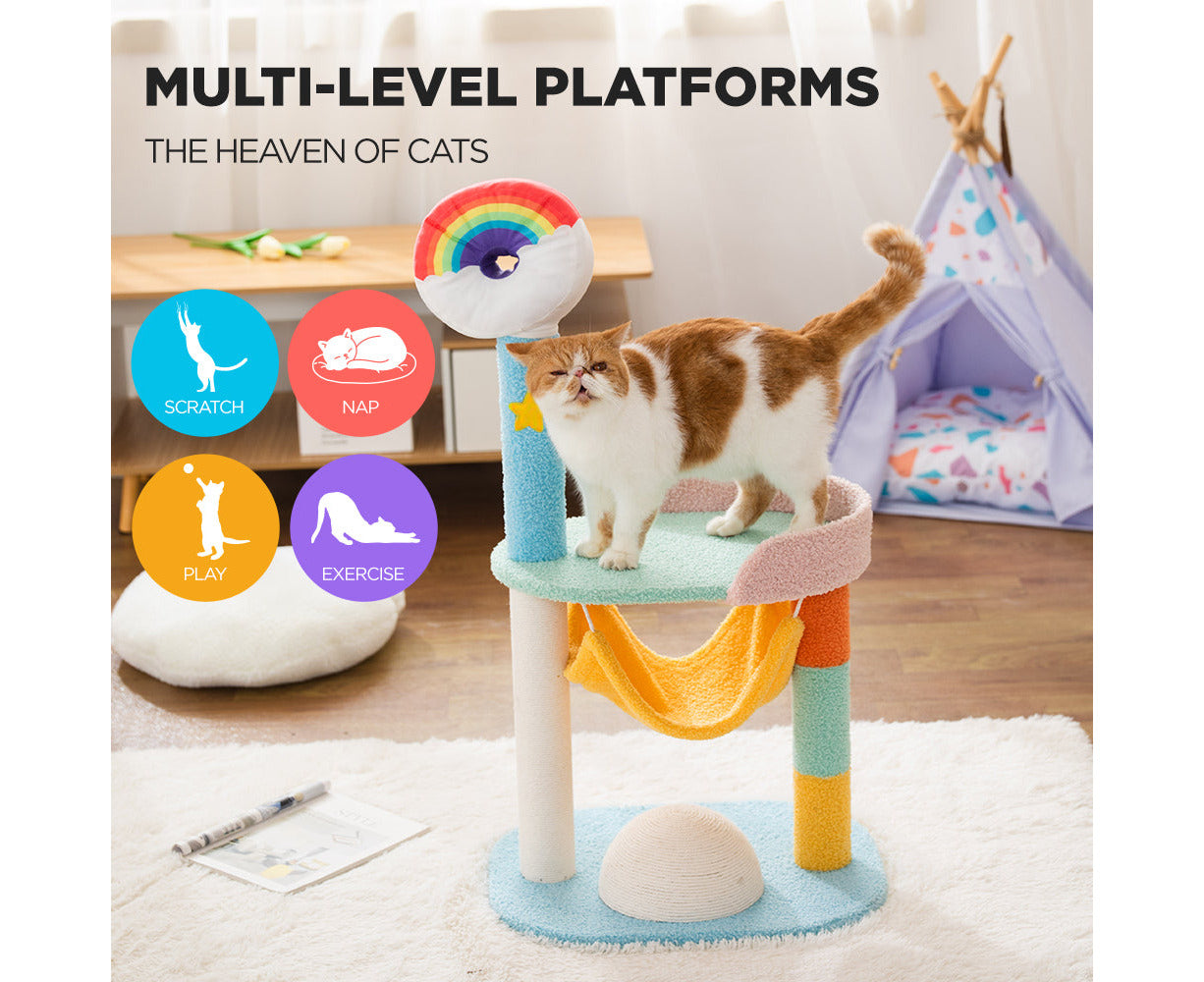 86Cm Cat Tree Tower and Scratching Post Rainbow Style