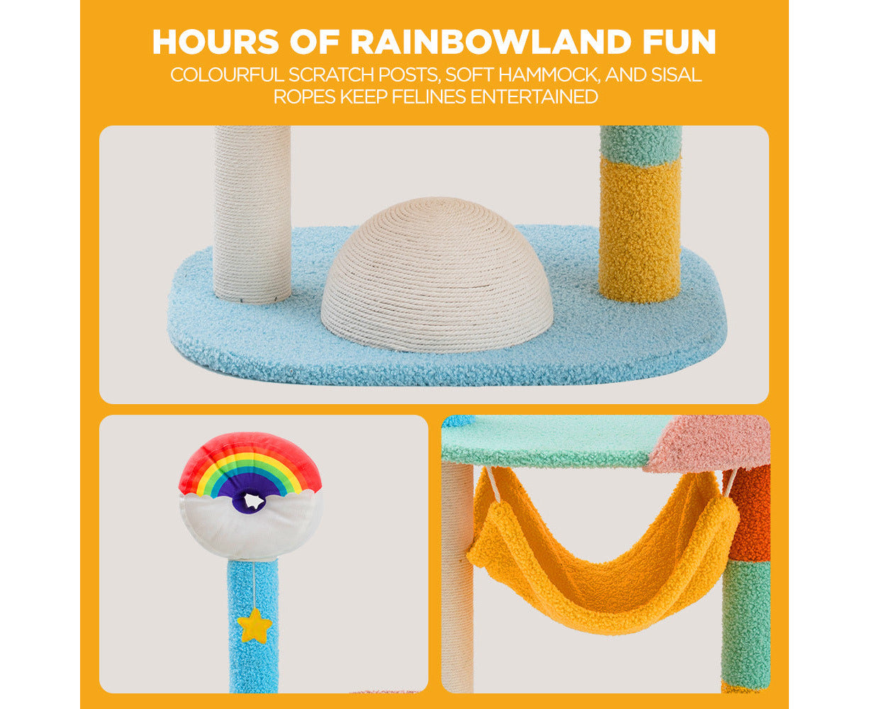 86Cm Cat Tree Tower and Scratching Post Rainbow Style