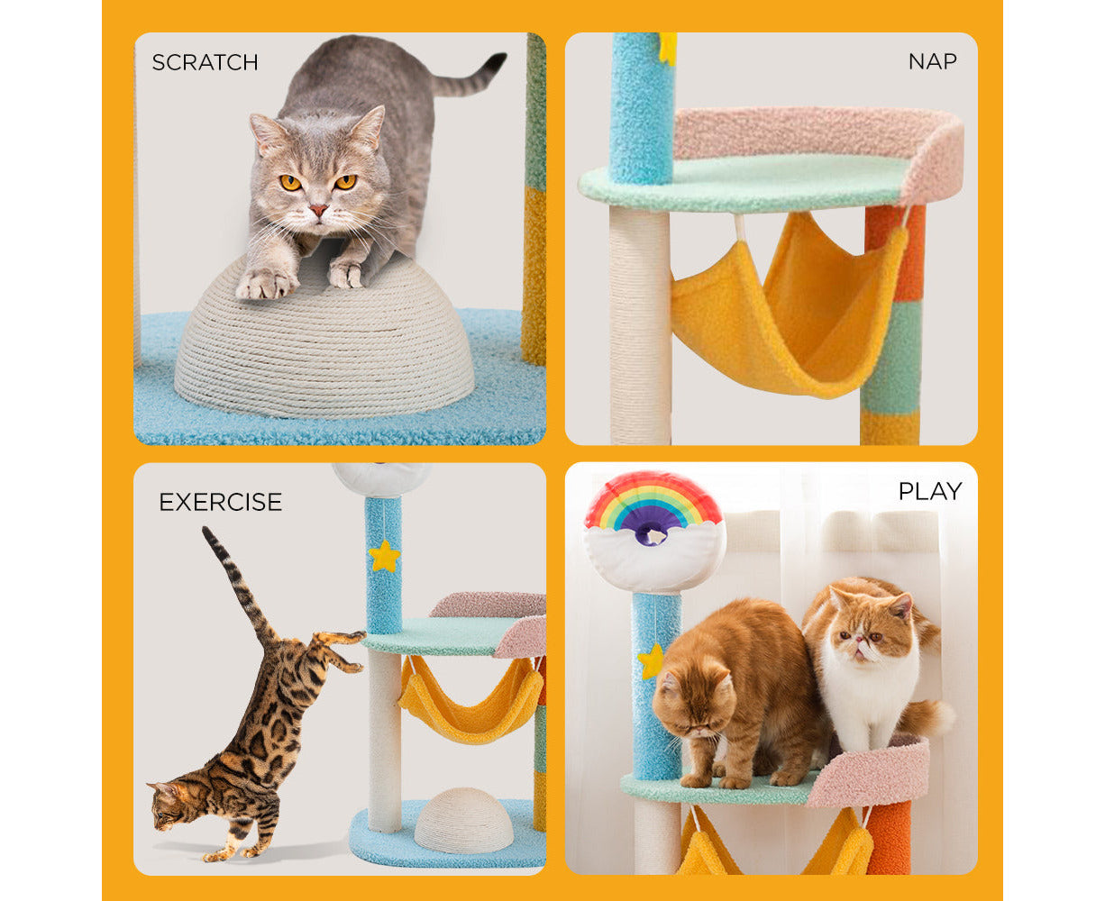 86Cm Cat Tree Tower and Scratching Post Rainbow Style