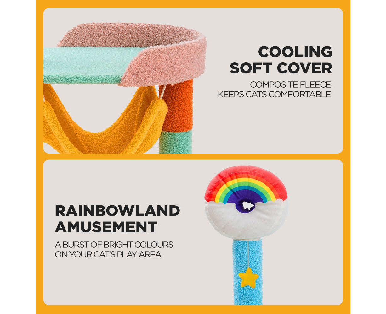 86Cm Cat Tree Tower and Scratching Post Rainbow Style